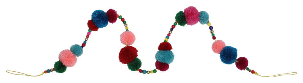4.5' Multi-Color Bohemian Christmas Pom Pom Beaded Garland
