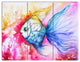 Blue Fish on Red Background, Animal Triptych Canvas Art Print, 36x28, 3 Panels