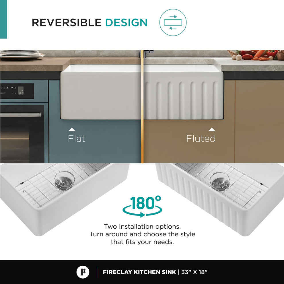 Orvieto Fireclay Farmhouse Kitchen Sink 33x18"