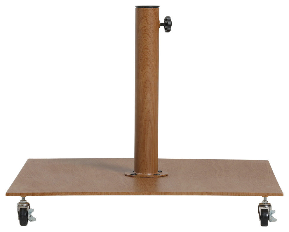 Fiji Patio Umbrella and Base, Beige, Matte White Pole, Teak Belize Base