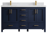 Willow Collections Malibu Vanity, Navy Blue, Empira Quartz, 60" Double