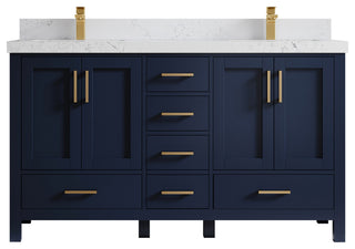Willow Collections Malibu Vanity, Navy Blue, Empira Quartz, 60" Double