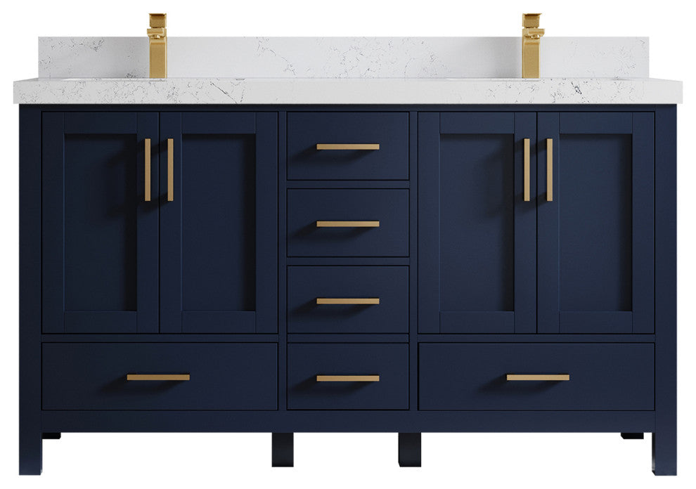 Willow Collections Malibu Vanity, Navy Blue, Empira Quartz, 60" Double