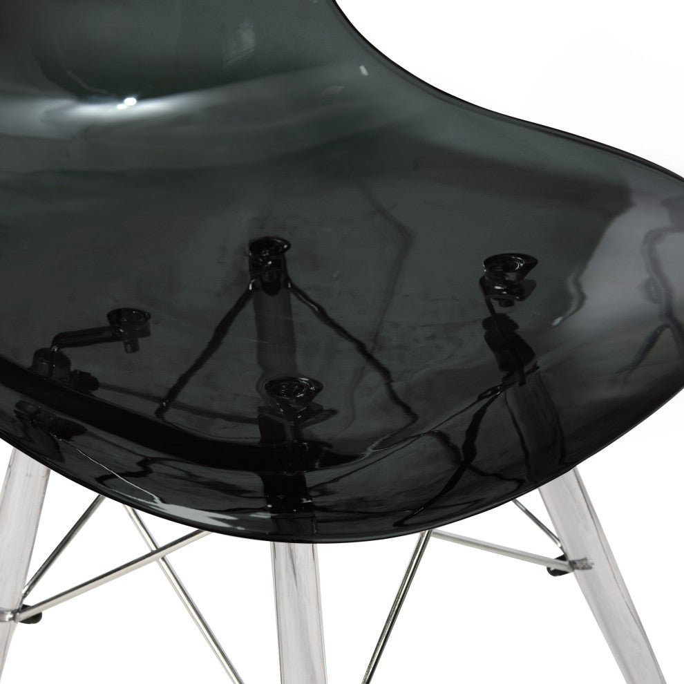LeisureMod Dover Molded Side Chair With Acrylic Base, Set of 4 Transparent Black