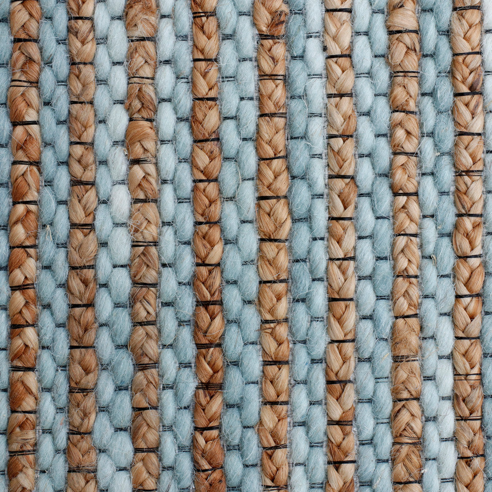 Crest Turquoise Rustic Striped Handmade Jute/Wool Blend Area Rug, 10' x 14'
