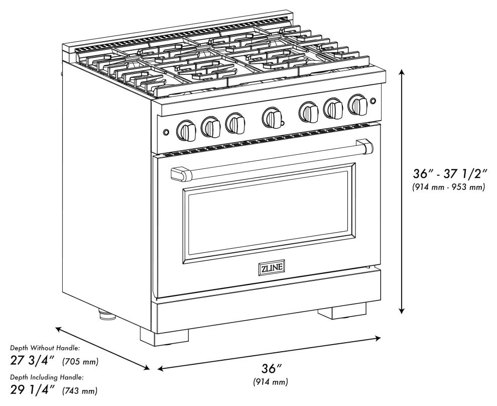 ZLINE 36, Autograph Gas Range, Stainless Steel With Matte Black, SGRZ-36-MB