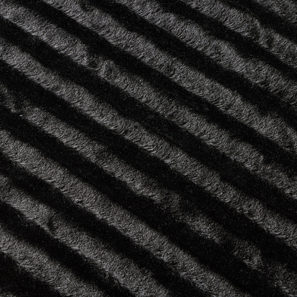 Madison Park Solid Stripe Plaited Brushed Long Fur Knitted Throw, Black