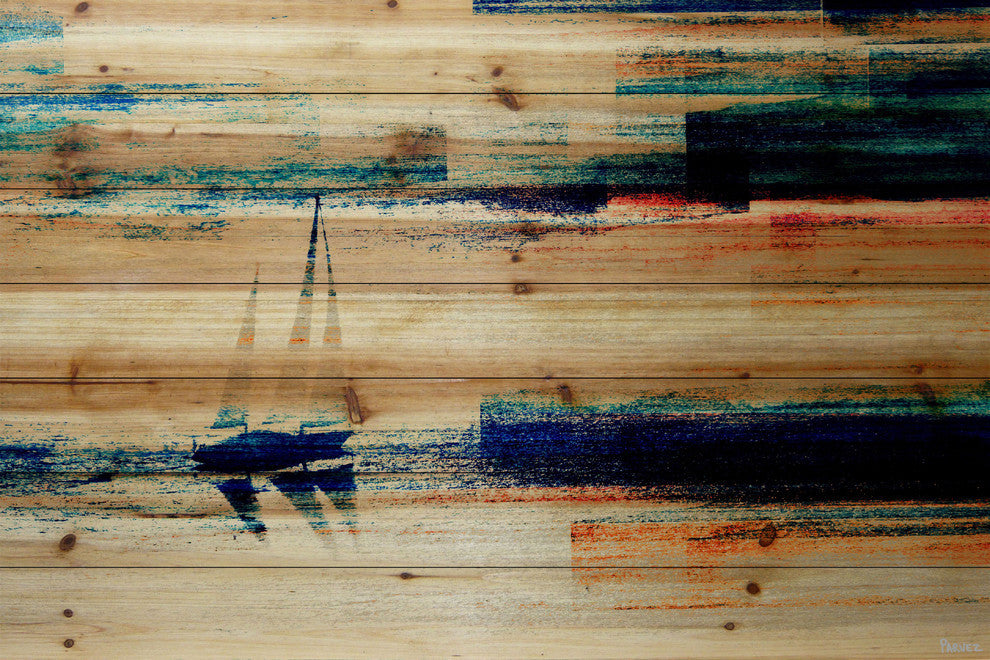 "Aegean Sea" UV Ink Print on Natural Pine Wood, 60"x40"