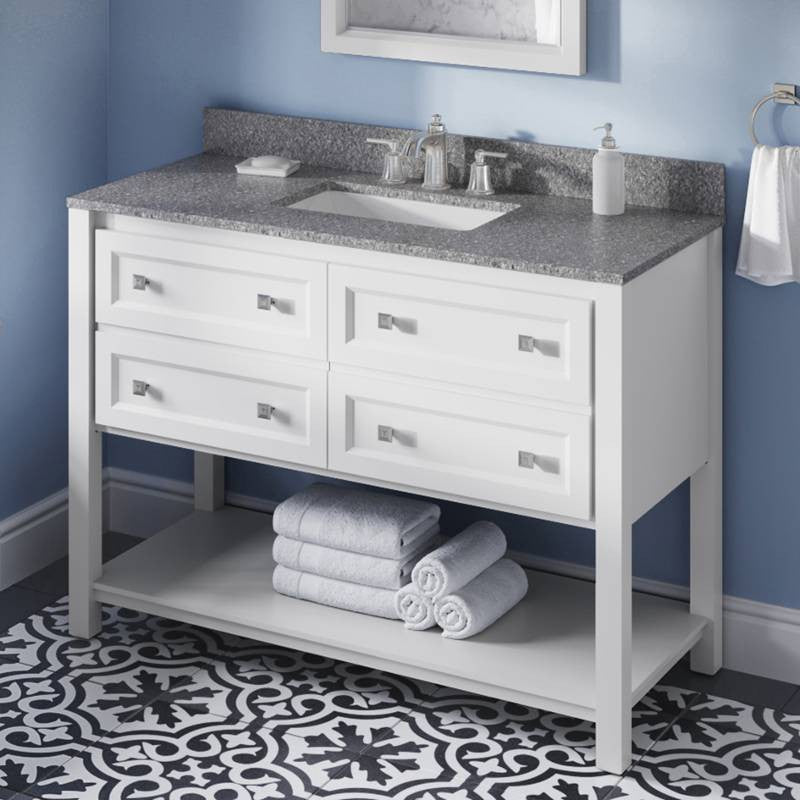 Adler Transitional 48" White Vanity, Boulder Cultured Marble Vanity Top