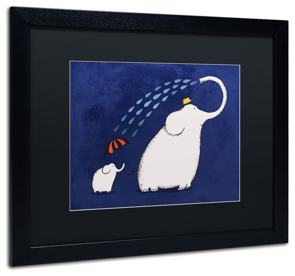 'Umbrella Elephant' Matted Framed Canvas Art by Carla Martell