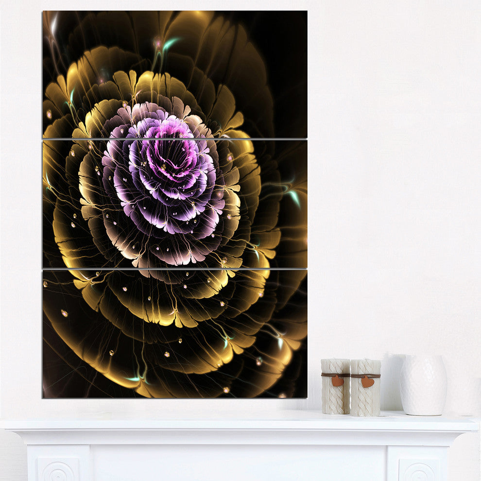 "Perfect Fractal Flower in Gold and Purple" Metal Wall Art, 3 Panels, 28"x36"