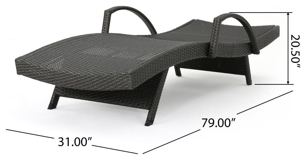 GDF Studio Solaris Outdoor Gray Wicker Armed Chaise Lounge With Cushion, Beige