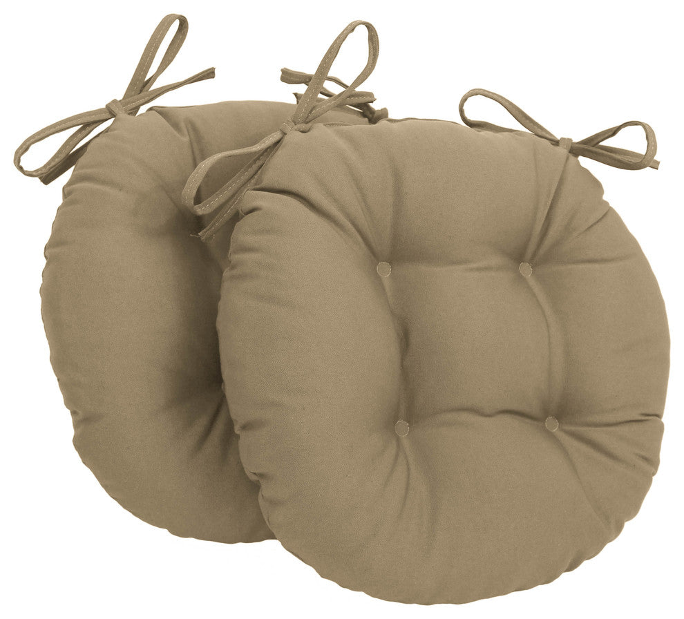 16" Solid Twill Round Tufted Chair Cushions, Set of 2, Toffee