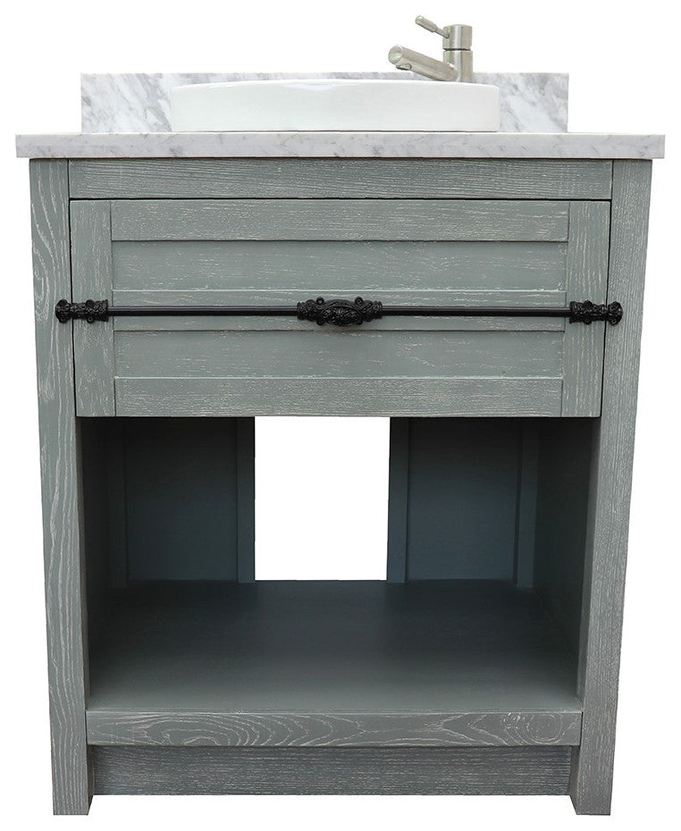 30" Single Vanity, Gray Ash, White Carrara Top, Round Sink