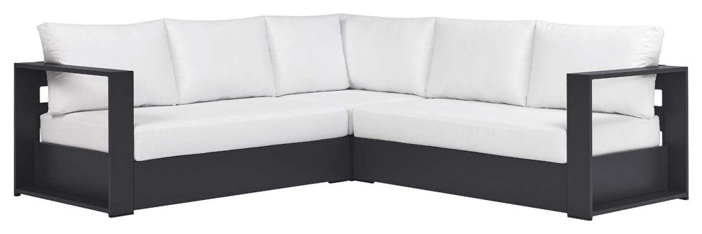Tahoe Outdoor Patio Powder-Coated Aluminum 3-Piece Sectional Sofa Set - Gray Whi