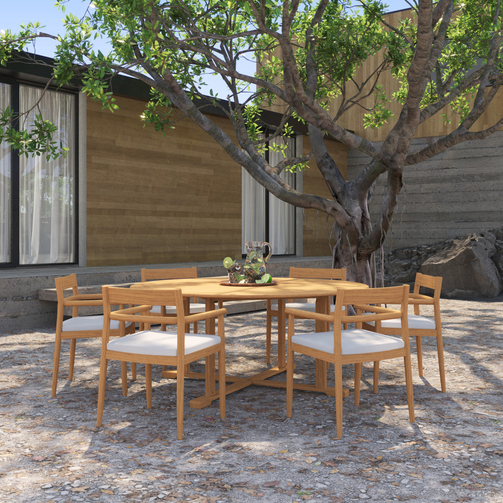 Oxford 7-Piece 67" Teak Dining Set, Sunbrella Bliss Cushions
