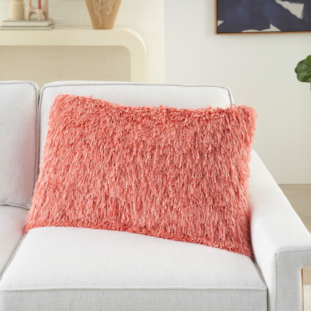 Nourison Home 14"x24" Mina Victory Shag Soft Ribbon Shag Coral Throw Pillows