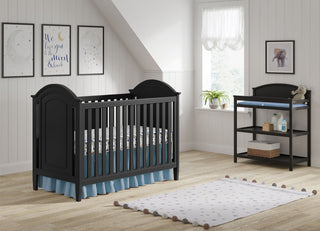 Harper 37"W Wood Changing Table With Shelves and Changing Pad, Black