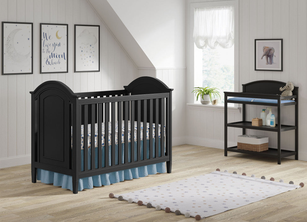 Harper 37"W Wood Changing Table With Shelves and Changing Pad, Black