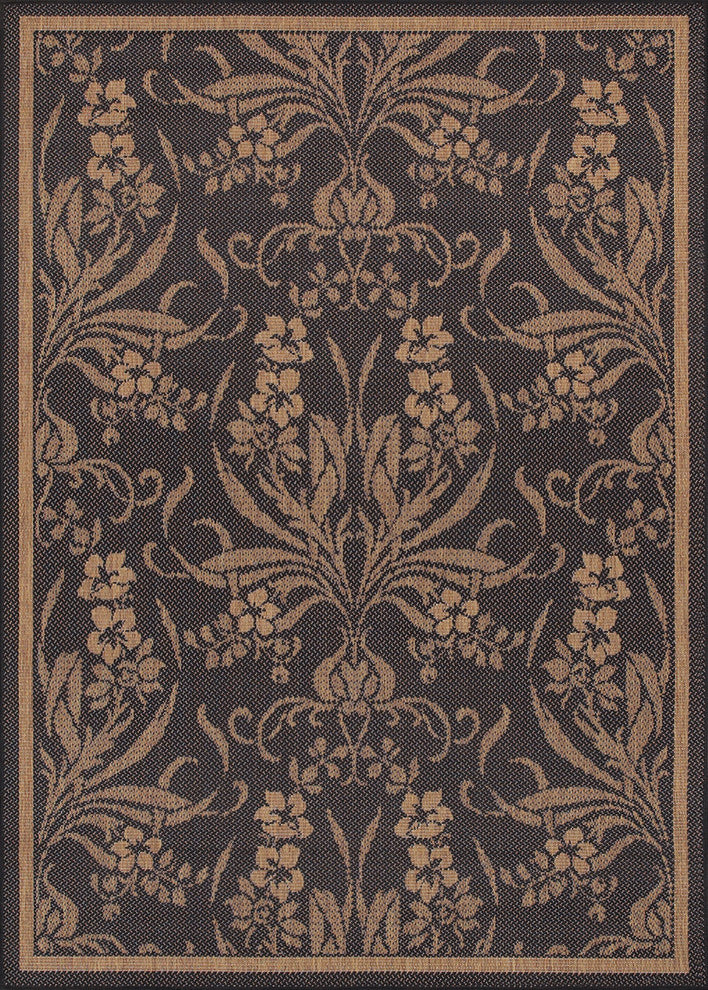 Couristan Recife Garden Cottage Indoor/Outdoor Area Rug, Black/Cocoa, 3'9x5'5
