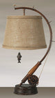 23" Polyresin Table Lamp with Linen Shade, Brown Wood Tone (Set of 2)