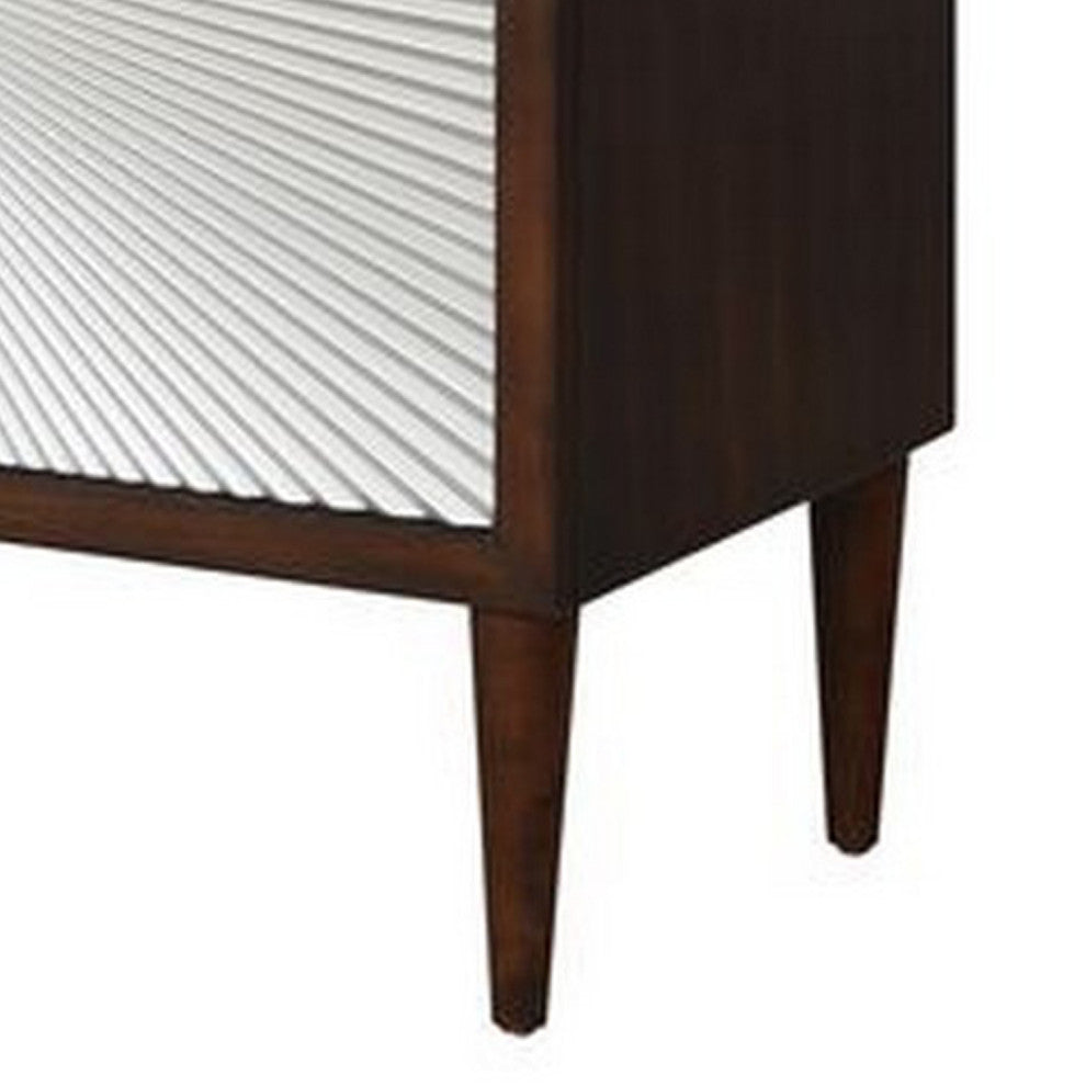 Benzara BM251150 Accent Table With Sunburst Design 2 Drawer Front, Brown/White