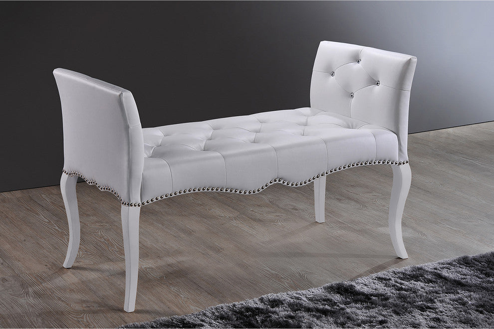 Kristy Modern White Faux Leather Classic Seating Bench