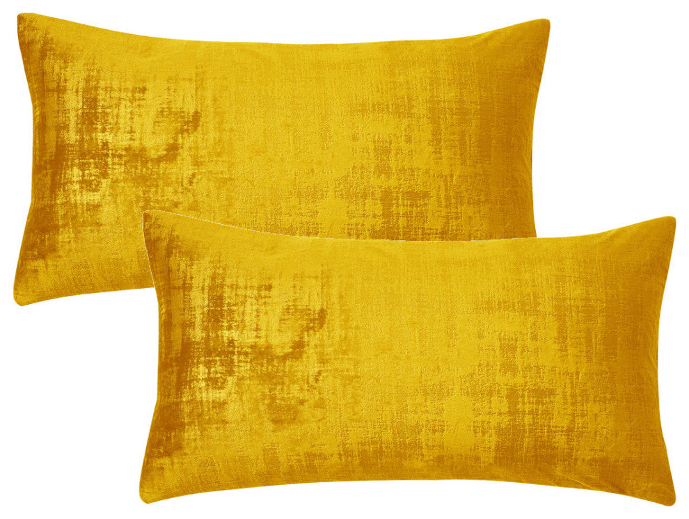 Velvet 2 Piece Lumbar Pillow Cover Set, Sulphur, 2 Piece, 14"x26"