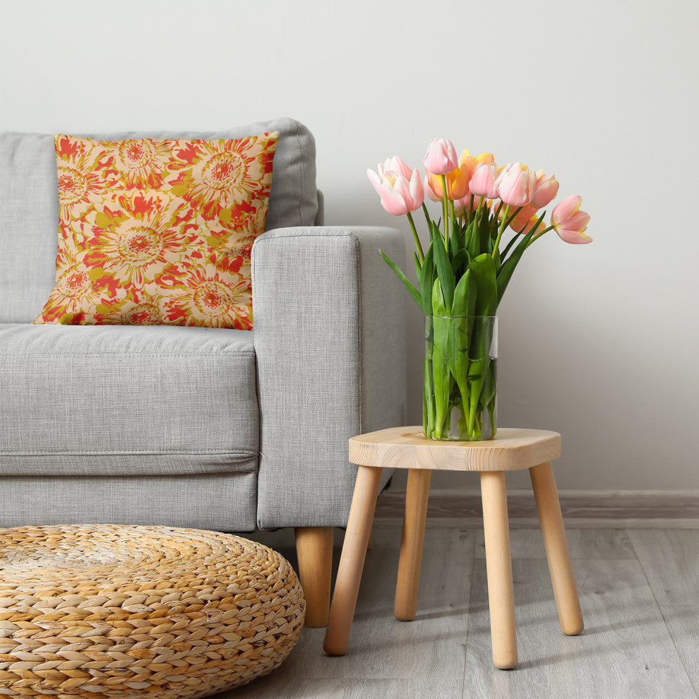 Big Flowers Decorative Throw Pillow, Mustard, 20"x20"