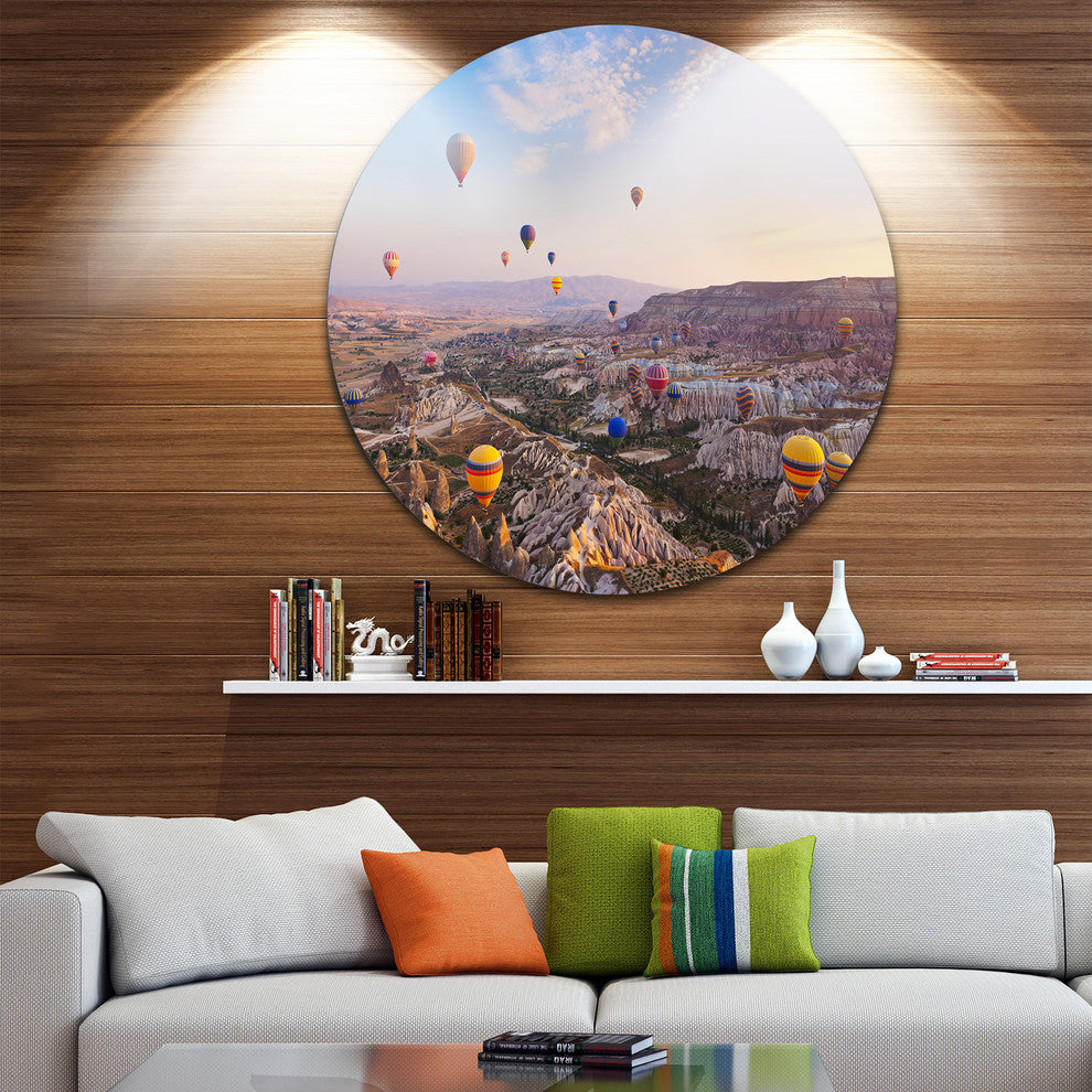 Hot Air Balloon Flying, Photography Round Metal Wall Art, 36"