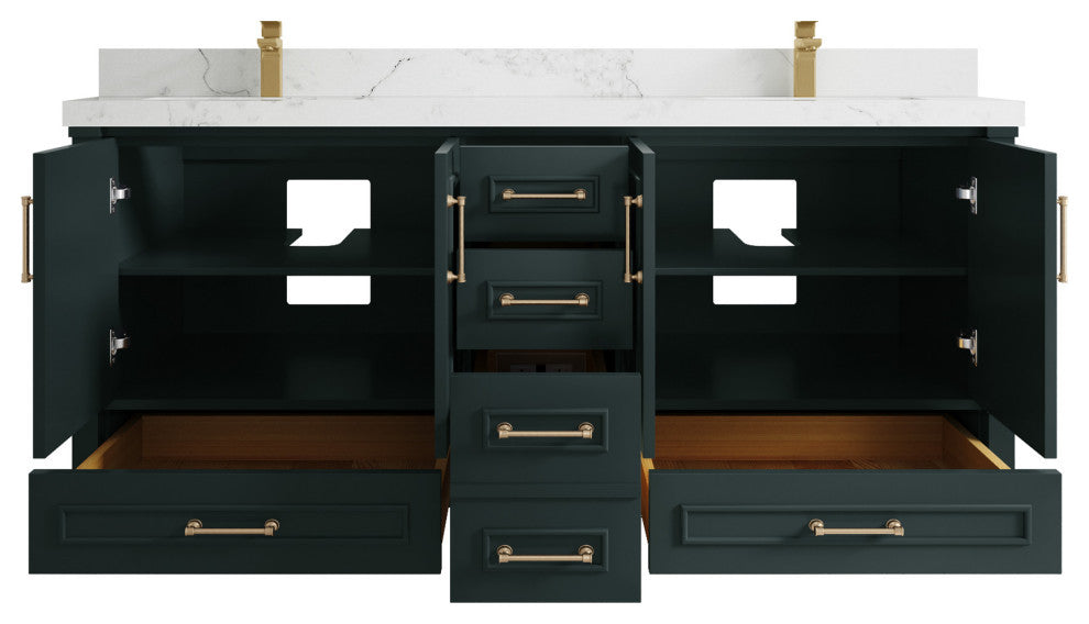 Aberdeen 72 Double Sink Bath Vanity in Dark Forest Green 2" Calacatta Nuvo