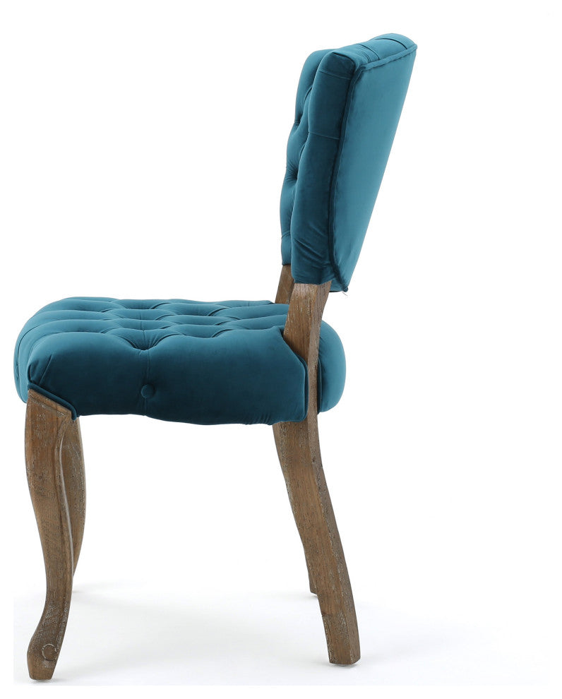 GDF Studio Elizabeth Tufted New Velvet Fabric Dining Chairs, Set of 2, Dark Teal