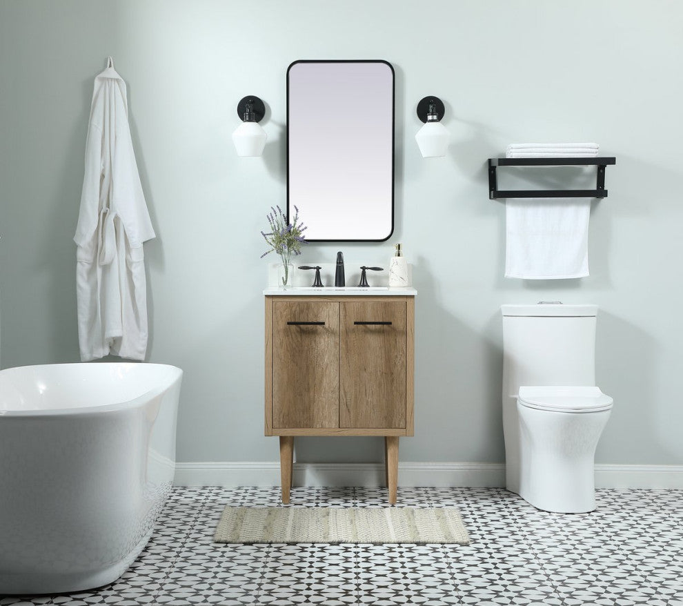 Home Living 19" Midcentury Modern Natural Oak-Light Bathroom Vanity