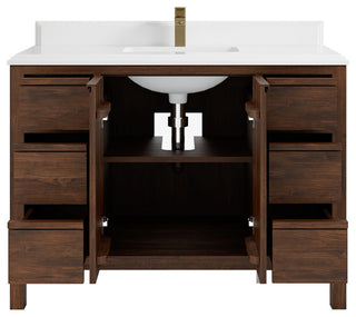 Elizabeth 48 Single Sink Bath Vanity in Dark Walnut Teak 1.5" White Quartz