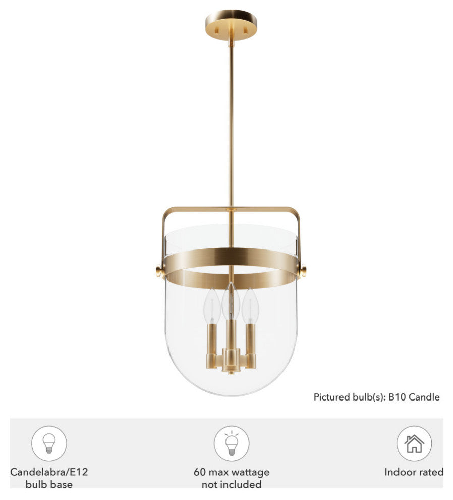 Karloff Alturas Gold, Clear Glass 3 Light Pendant Ceiling Light