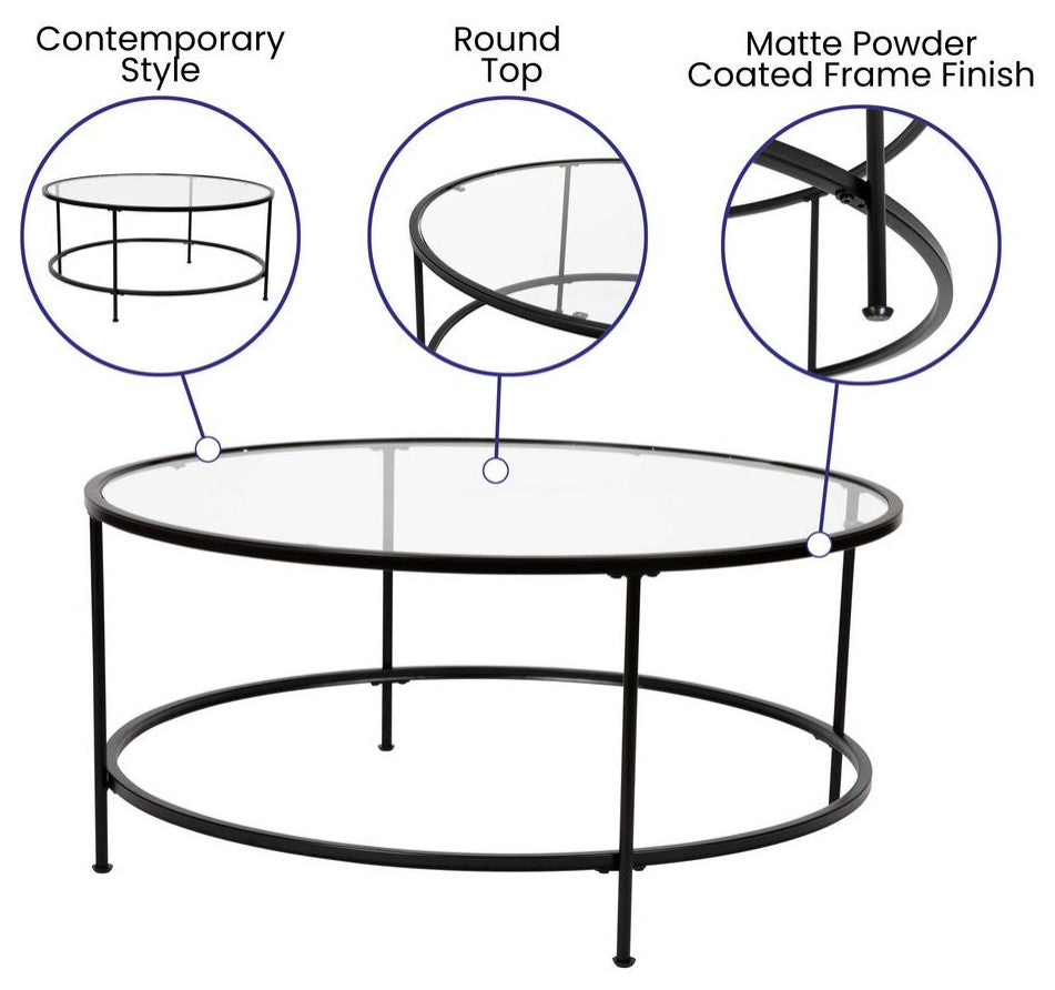 Astoria Collection Round Coffee Table - Modern Clear Glass Coffee Table with...