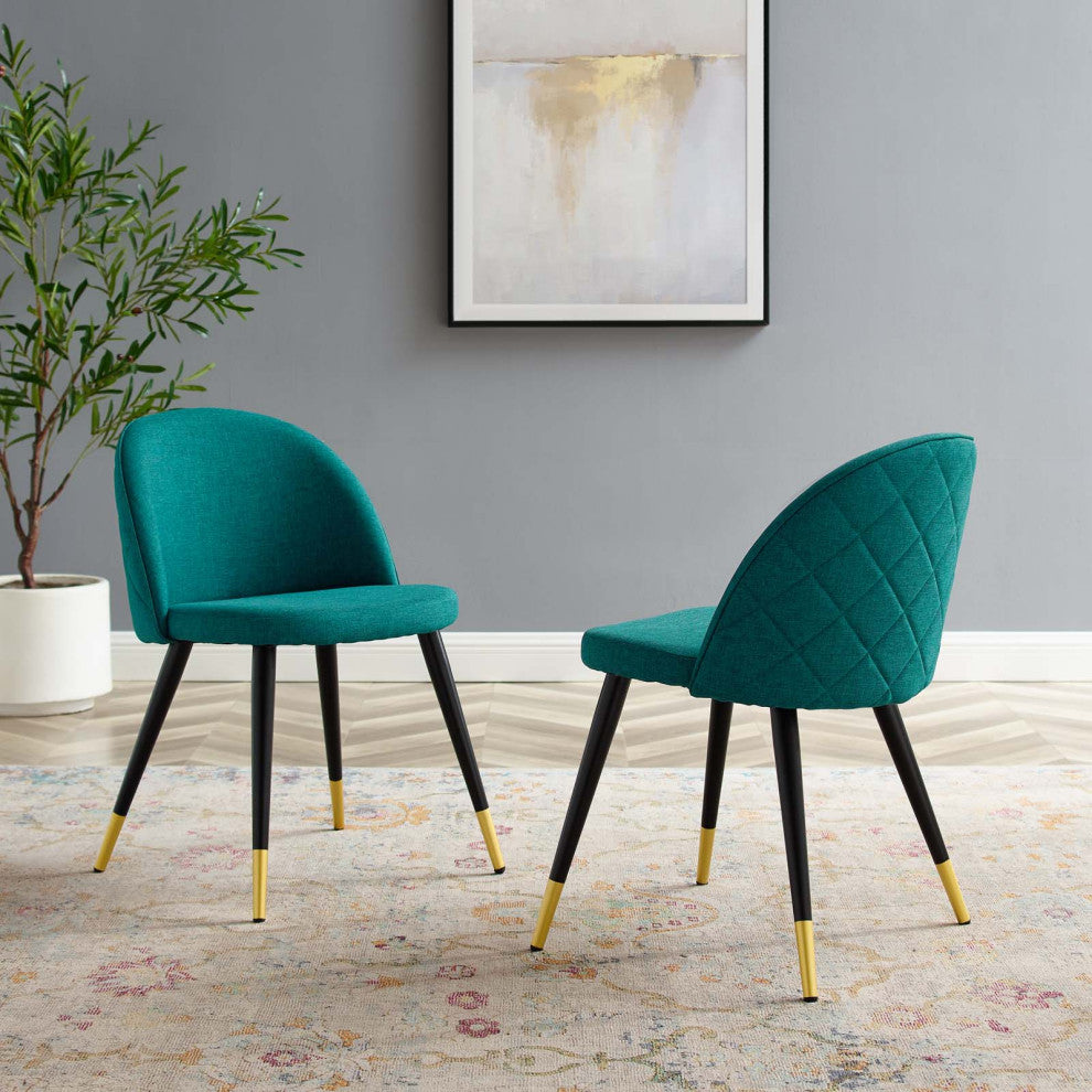 Side Dining Chair, Set of 2, Fabric, Teal Blue, Modern, Cafe Bistro Restaurant