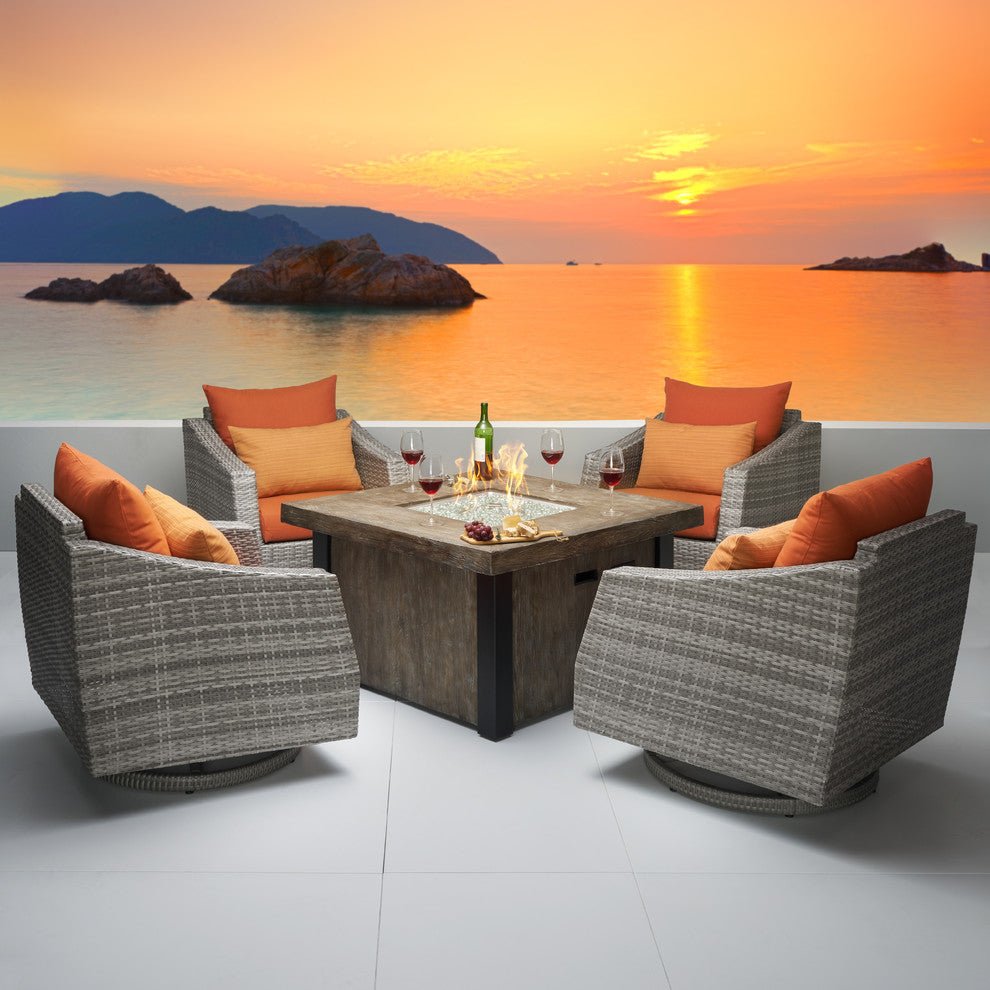 Cannes 5 Piece Sunbrella Motion Outdoor Fire Chat Set, Tikka Orange