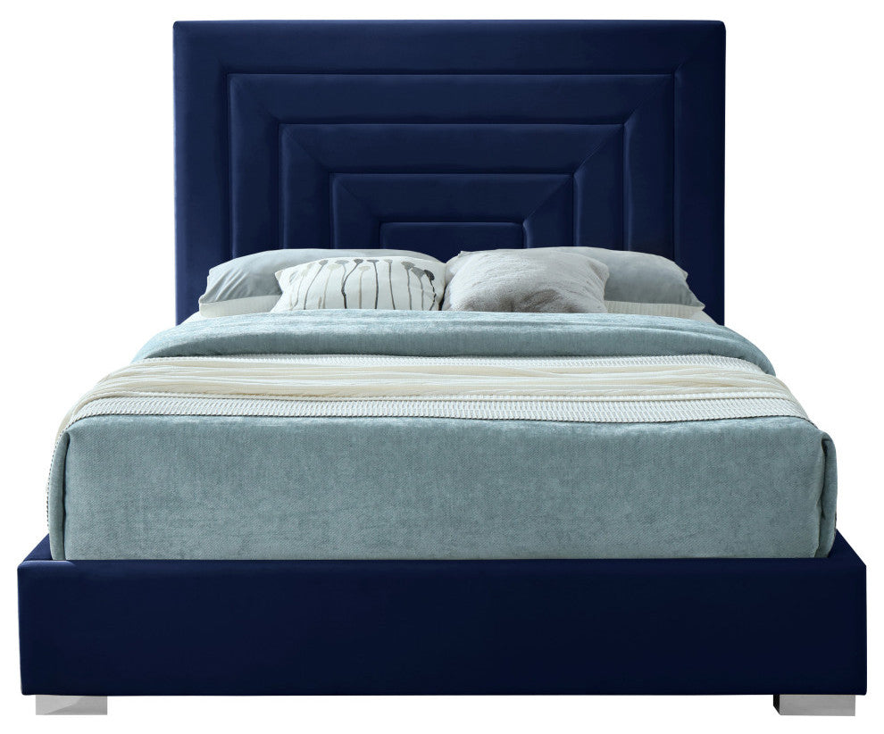 Nora Velvet Upholstered Bed, Navy, Queen