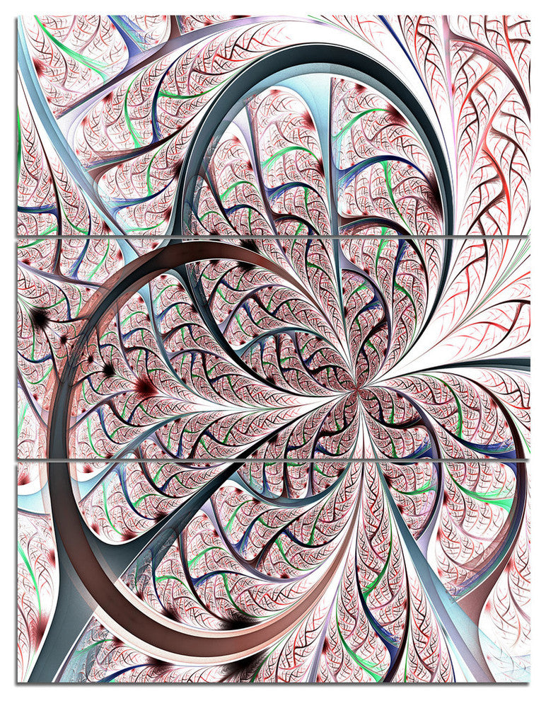 "Light Blue Purple Digital Fractal Flower" Metal Wall Art, 3 Panels, 28"x36"