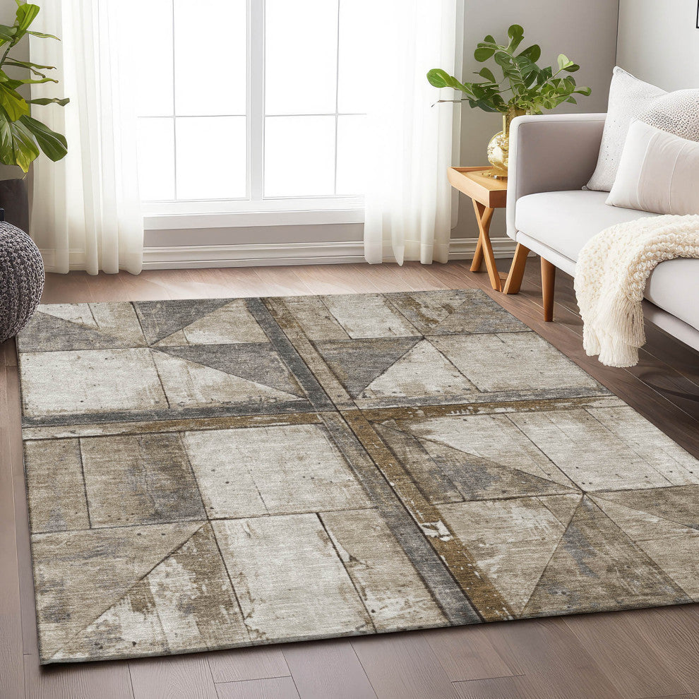 Machine Washable Indoor/Outdoor Chantille ACN1876 Beige 5' x 7'6" Rug
