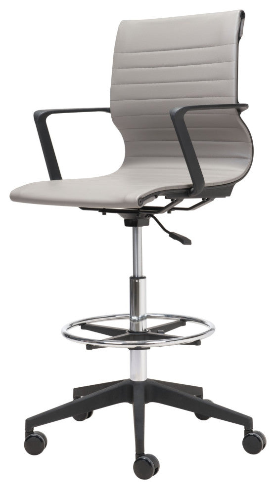 Computer Work Chair, Steel, Gray, Black, Chrome, Home Business Office