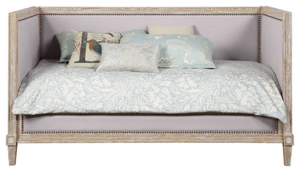 Benzara BM261736 Daybed With Fabric Upholstery and Nailhead, Weathered Brown
