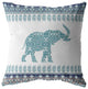 20" Teal Ornate Elephant Suede Throw Pillow