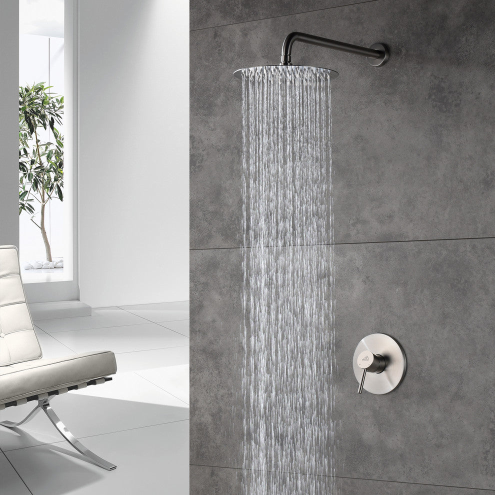 CASAINC 10" Round Wall Mounted Rainfall Luxury Shower System Kit, Brushed Nickel