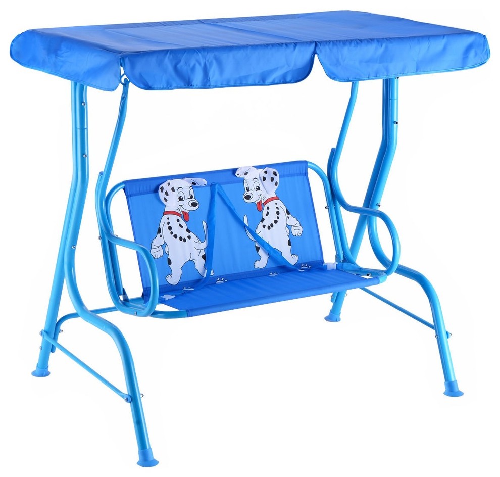 Modern Outdoor Kids Patio Swing Bench With Canopy 2 Seats