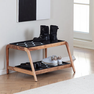 Double-Tier Natural Stand With 2-Pair Rubber Boot Trays San Tropez