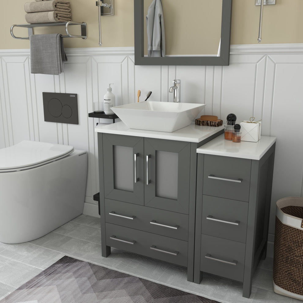 Vanity Art Bathroom Vanity Set With Sink, Gray, 36", Standard Mirror