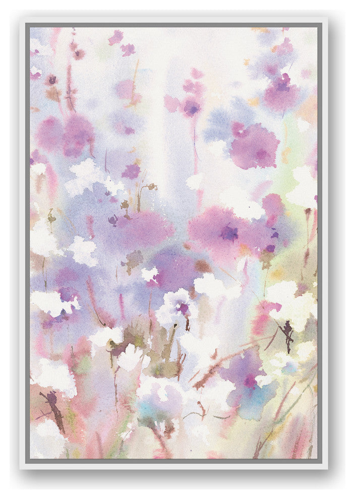 Lavender Floral Watercolor 24x36 White Floating Framed Canvas