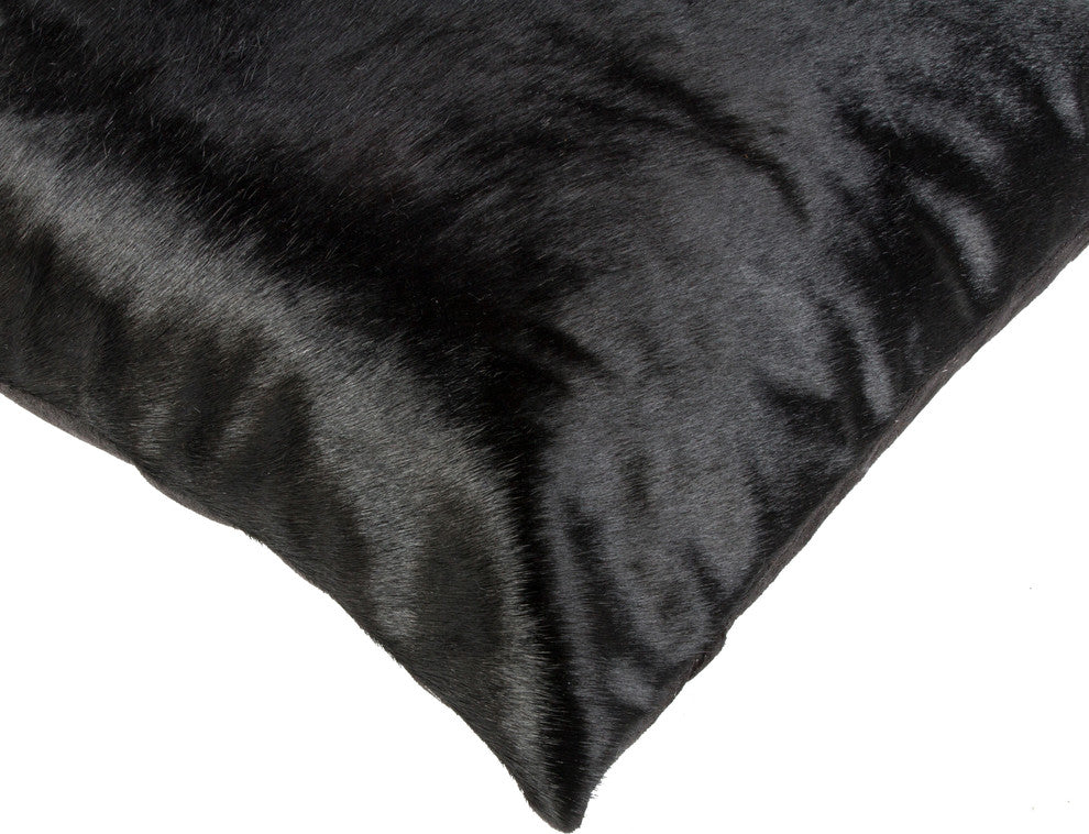 Natural Torino Cowhide Pillow 18"x18", Black